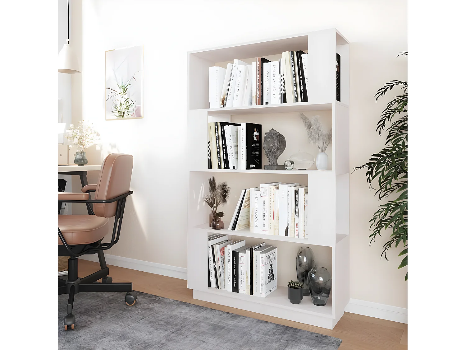 Bibliothèque-Séparateur de pièce Blanc 80x25x132 Pin solide