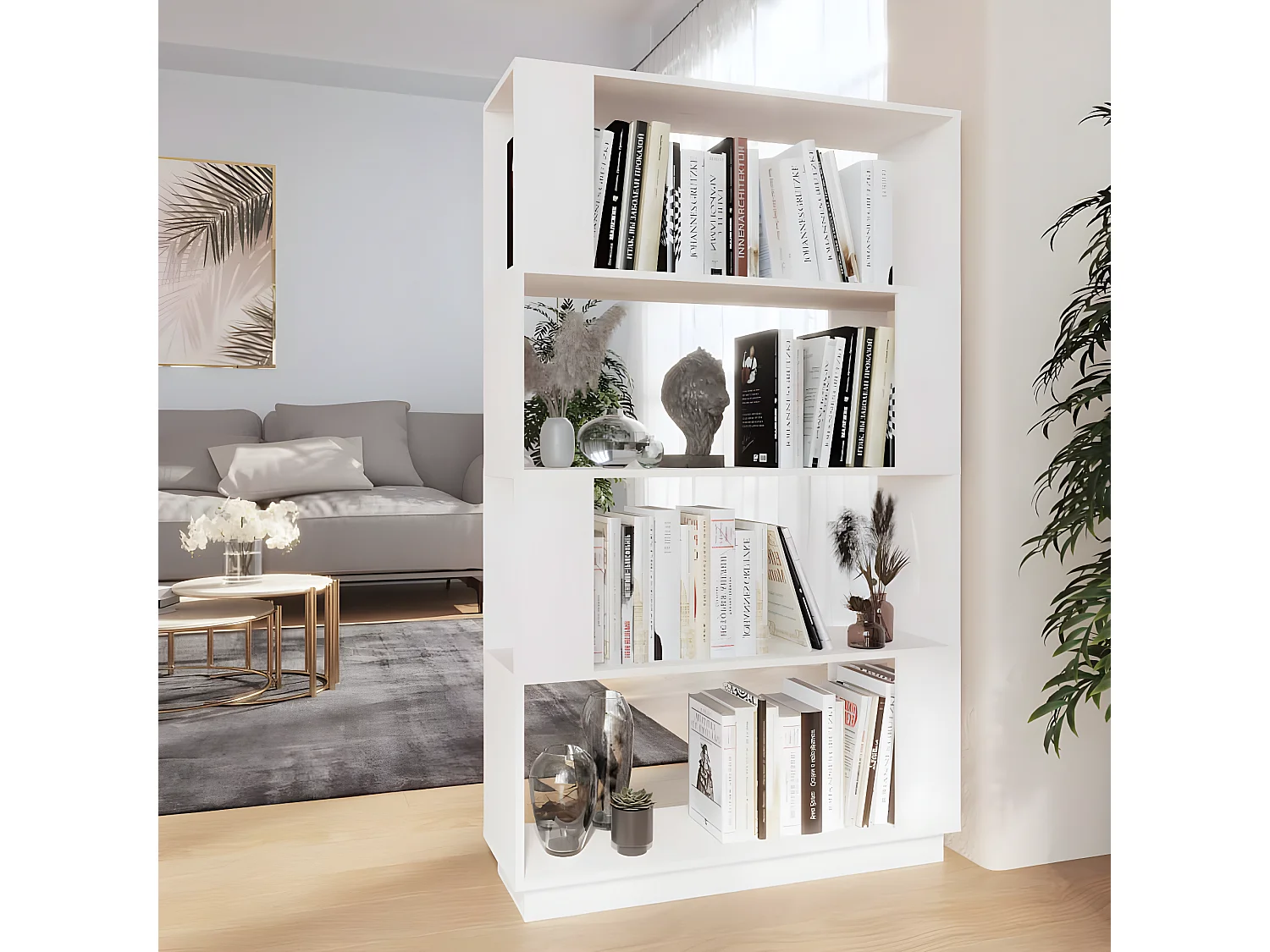 Bibliothèque-Séparateur de pièce Blanc 80x25x132 Pin solide