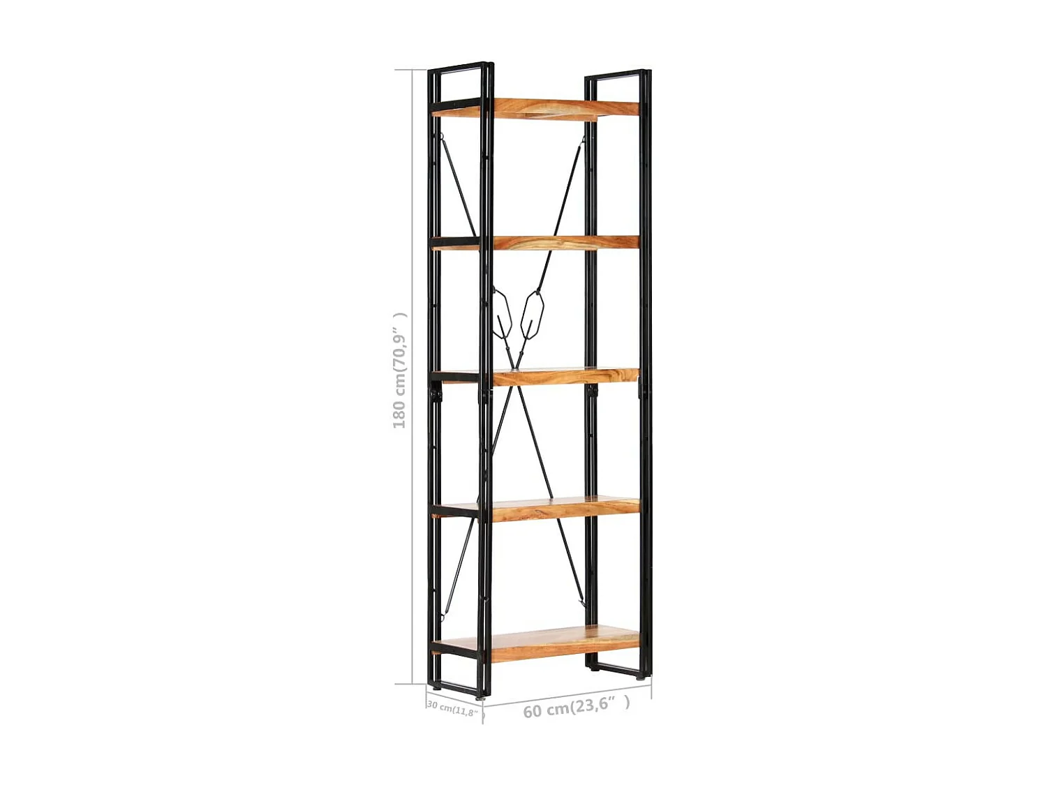 Bibliothèque à 5 niveaux 60x30x180 Bois d'acacia solide