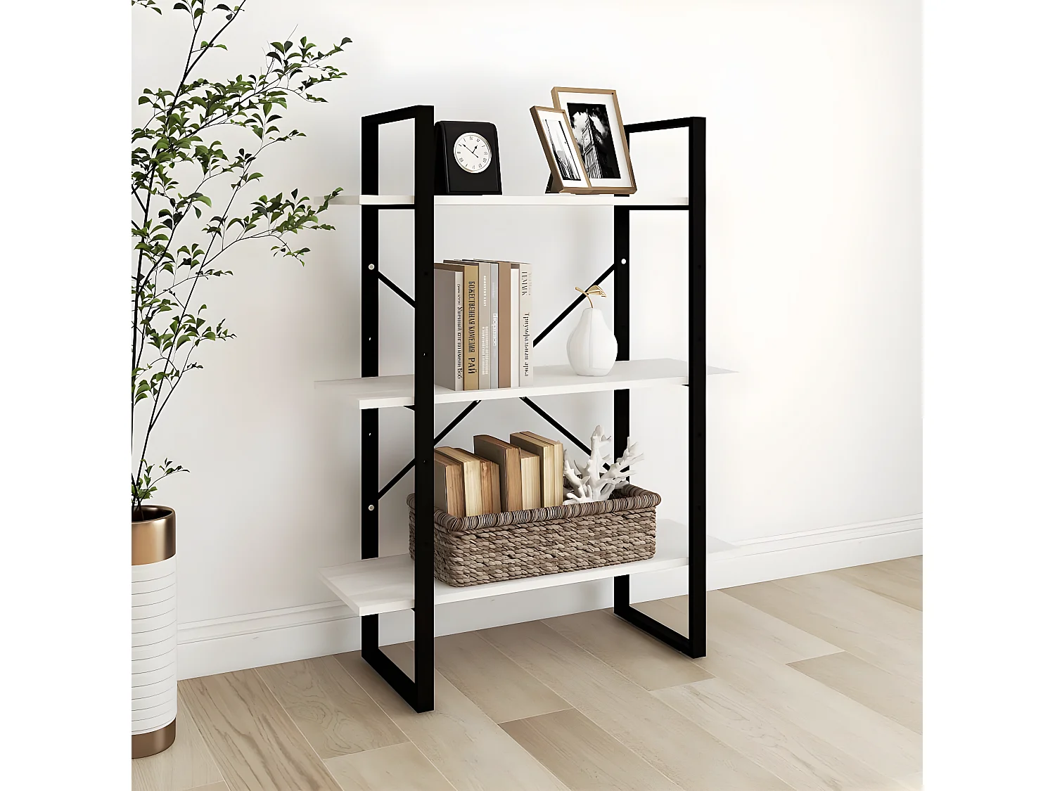 Bibliothèque à 3 niveaux Blanc 80x30x105 Bois de pin massif