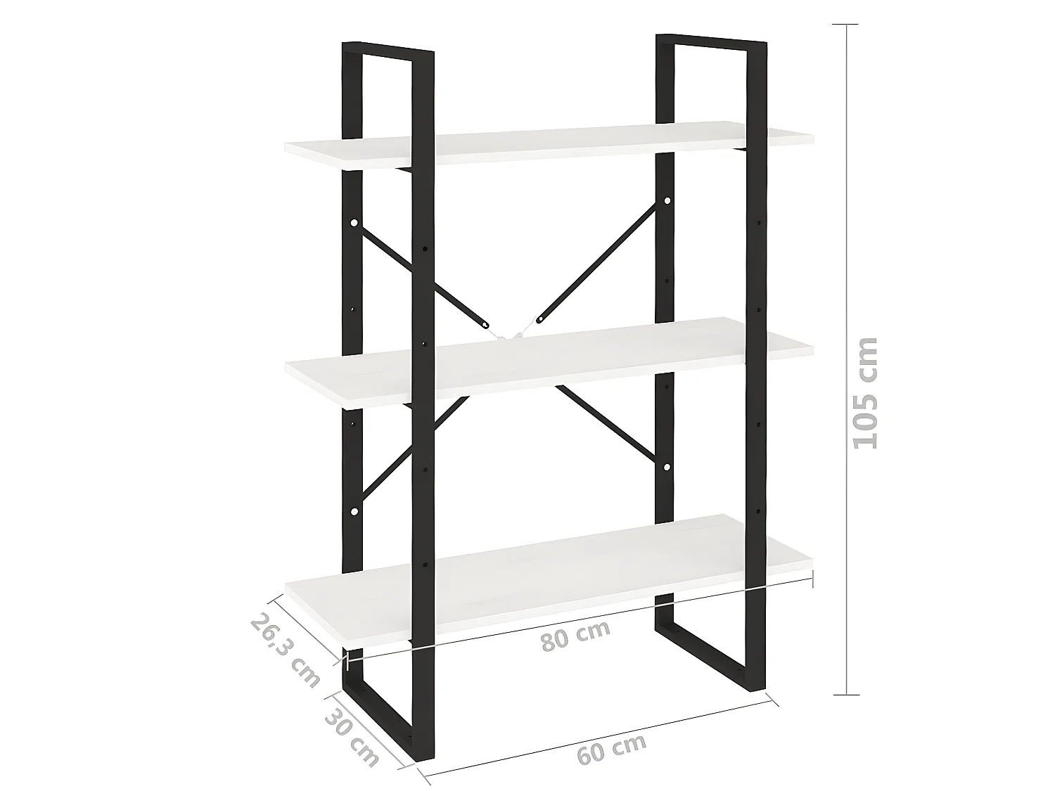 Bibliothèque à 3 niveaux Blanc 80x30x105 Bois de pin massif