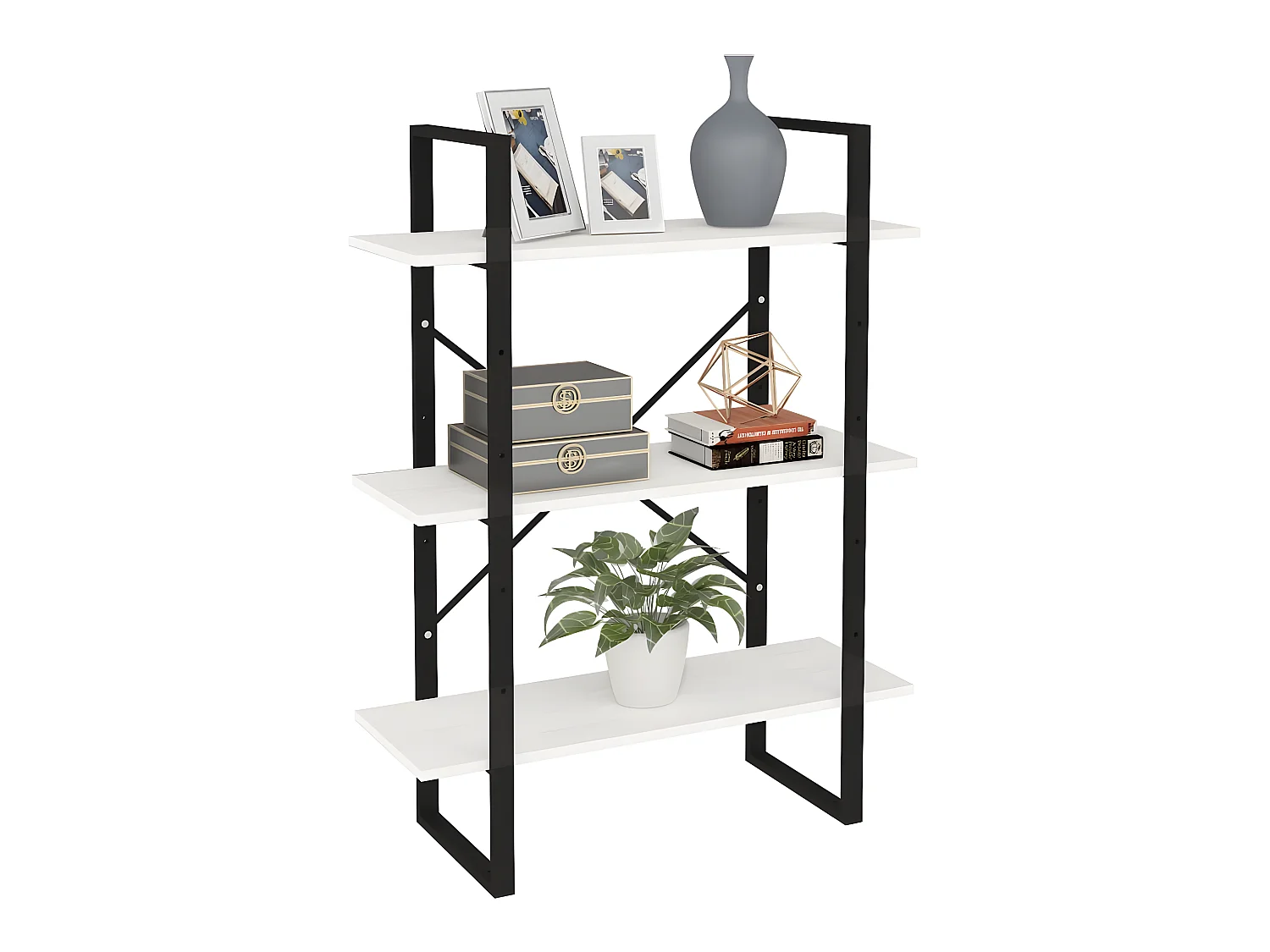 Bibliothèque à 3 niveaux Blanc 80x30x105 Bois de pin massif