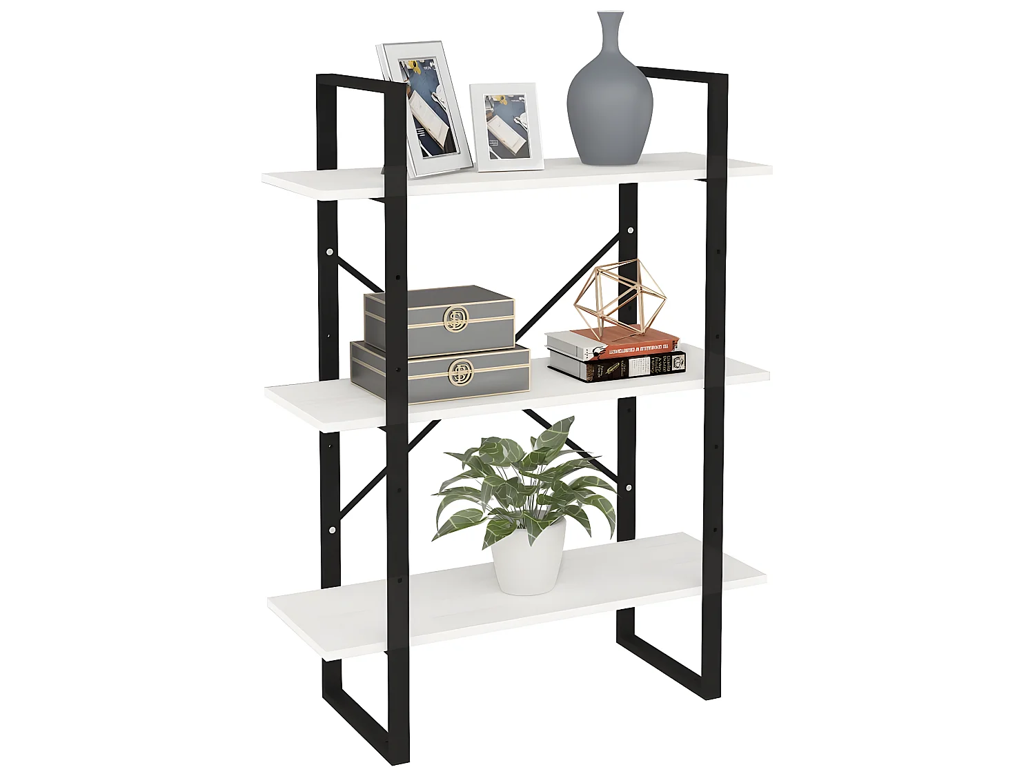 Bibliothèque à 3 niveaux Blanc 80x30x105 Bois de pin massif