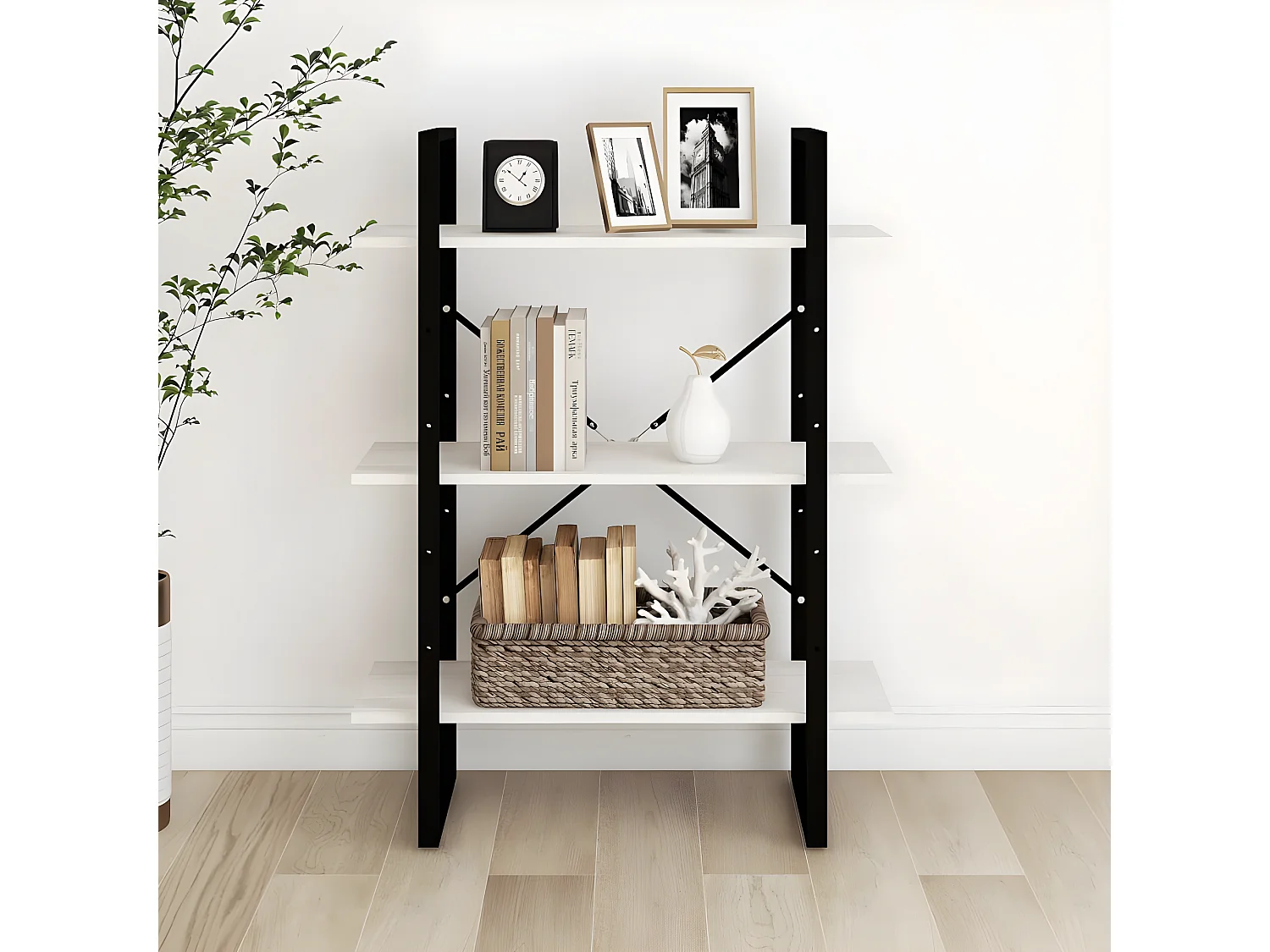 Bibliothèque à 3 niveaux Blanc 80x30x105 Bois de pin massif