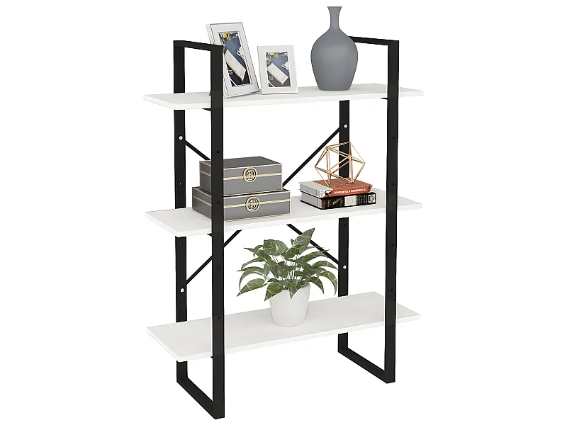 Bibliothèque à 3 niveaux Blanc 80x30x105 Bois de pin massif