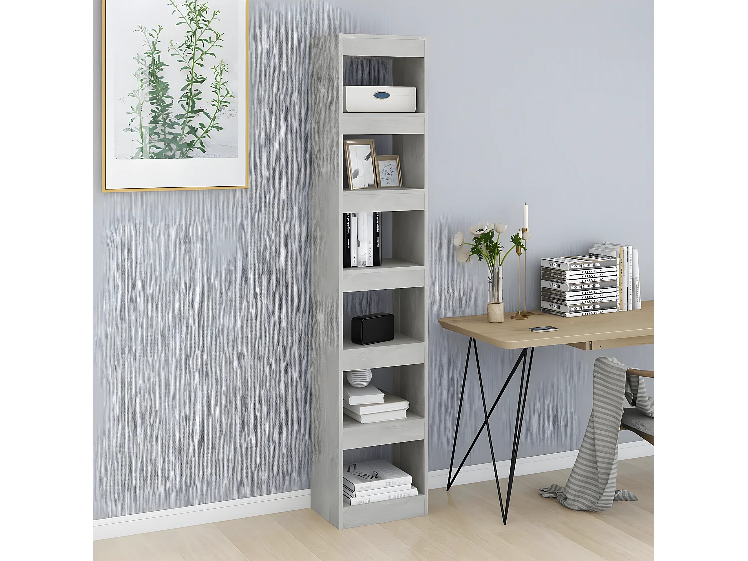 Bibliothèque-Séparateur de pièce Gris béton 40x30x198