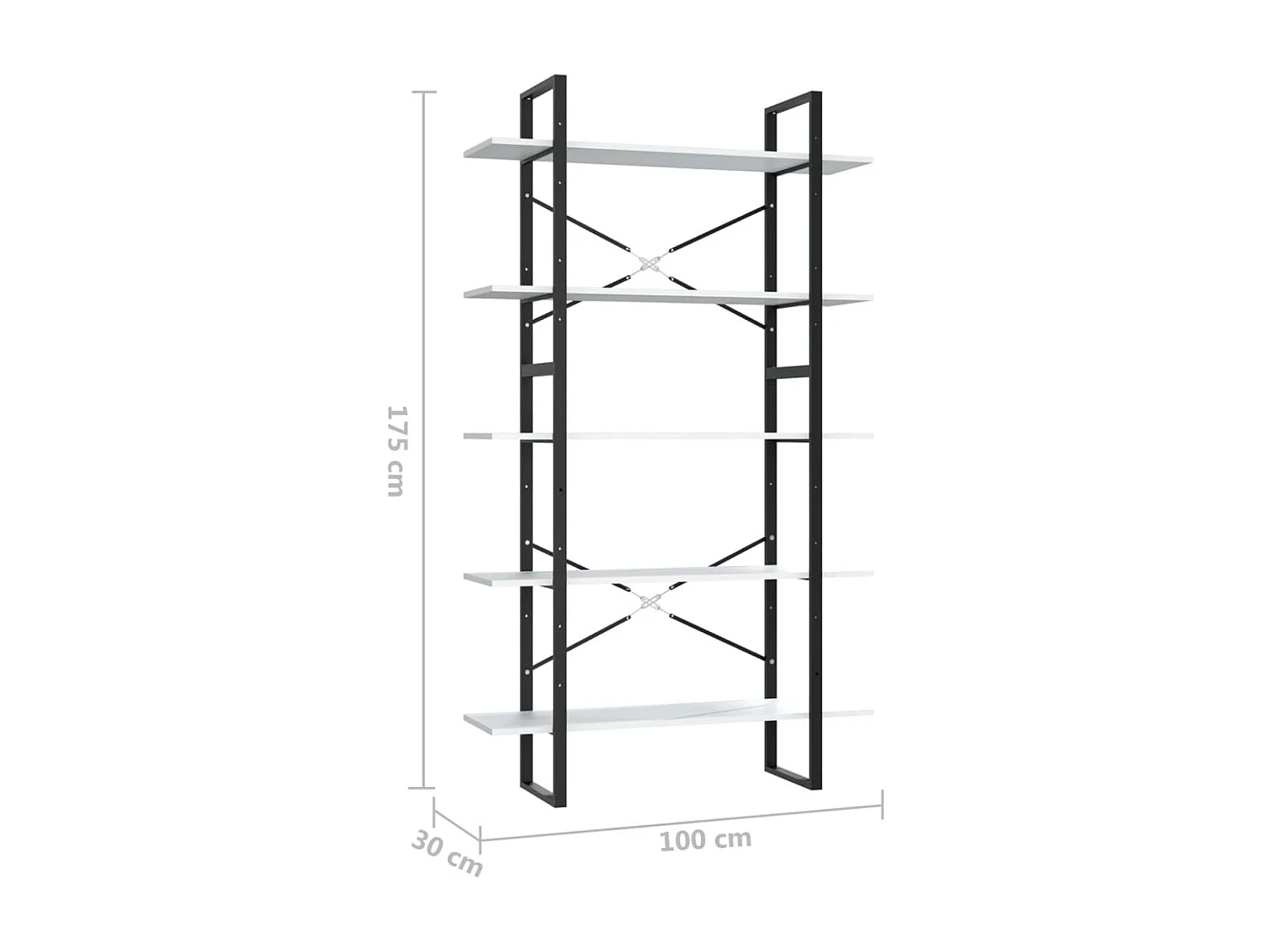 Bibliothèque à 5 niveaux Blanc 100x30x175