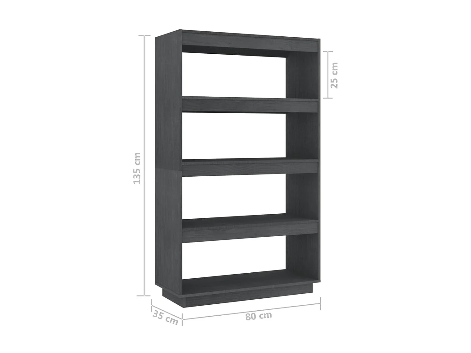 Bibliothèque-Séparateur de pièce Gris 80x35x135 Pin massif