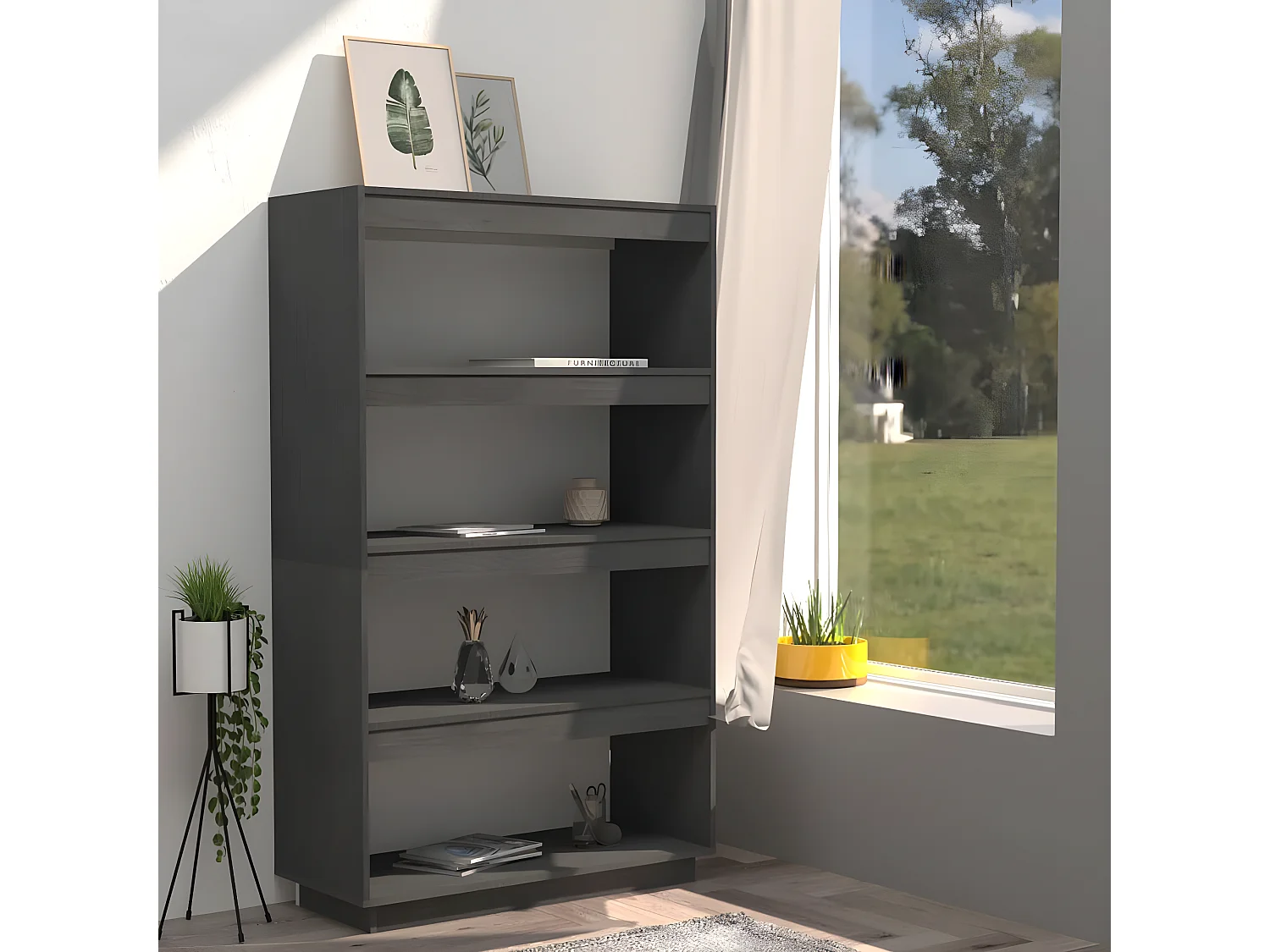 Bibliothèque-Séparateur de pièce Gris 80x35x135 Pin massif