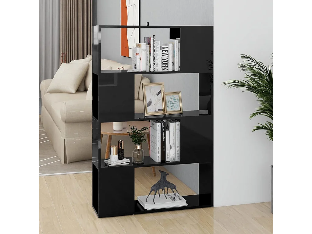 Bibliothèque-Séparateur de pièce Noir brillant 80x24x124,5