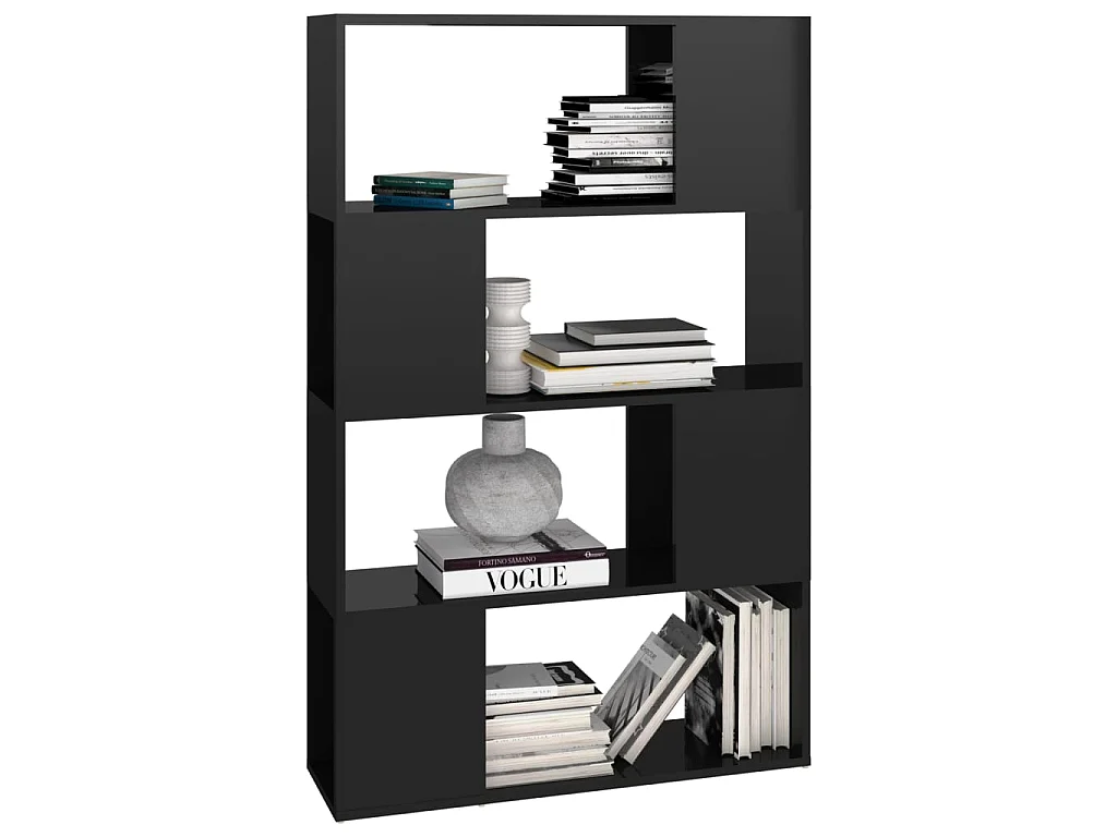Bibliothèque-Séparateur de pièce Noir brillant 80x24x124,5