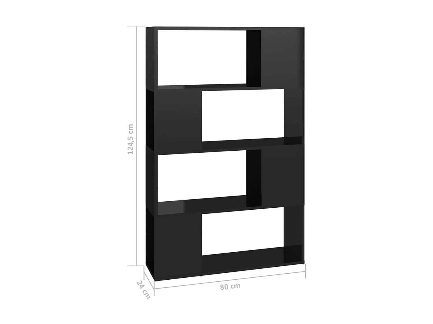 Bibliothèque-Séparateur de pièce Noir brillant 80x24x124,5