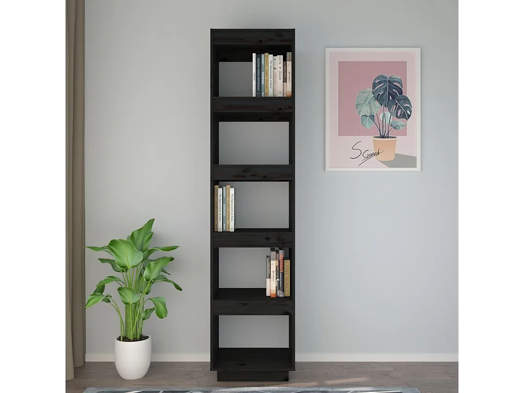 Bibliothèque-Séparateur de pièce Noir 40x35x167 Pin solide