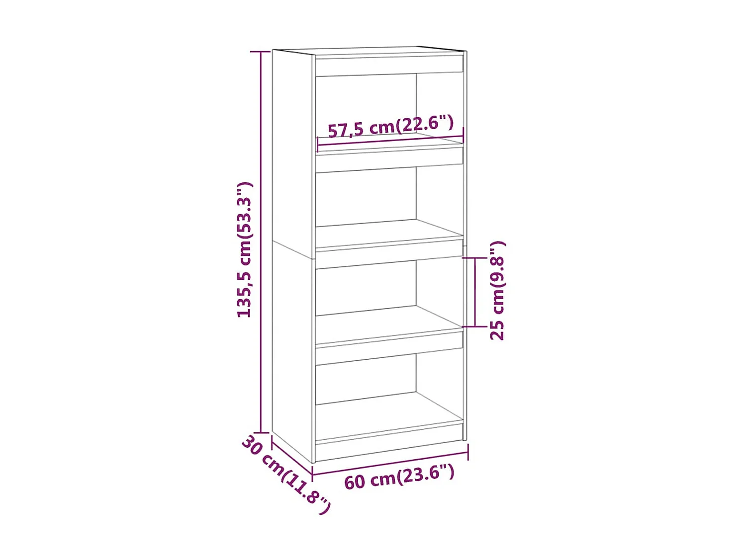 Bibliothèque-Séparateur de pièce Noir 60x30x135,5 Pin solide