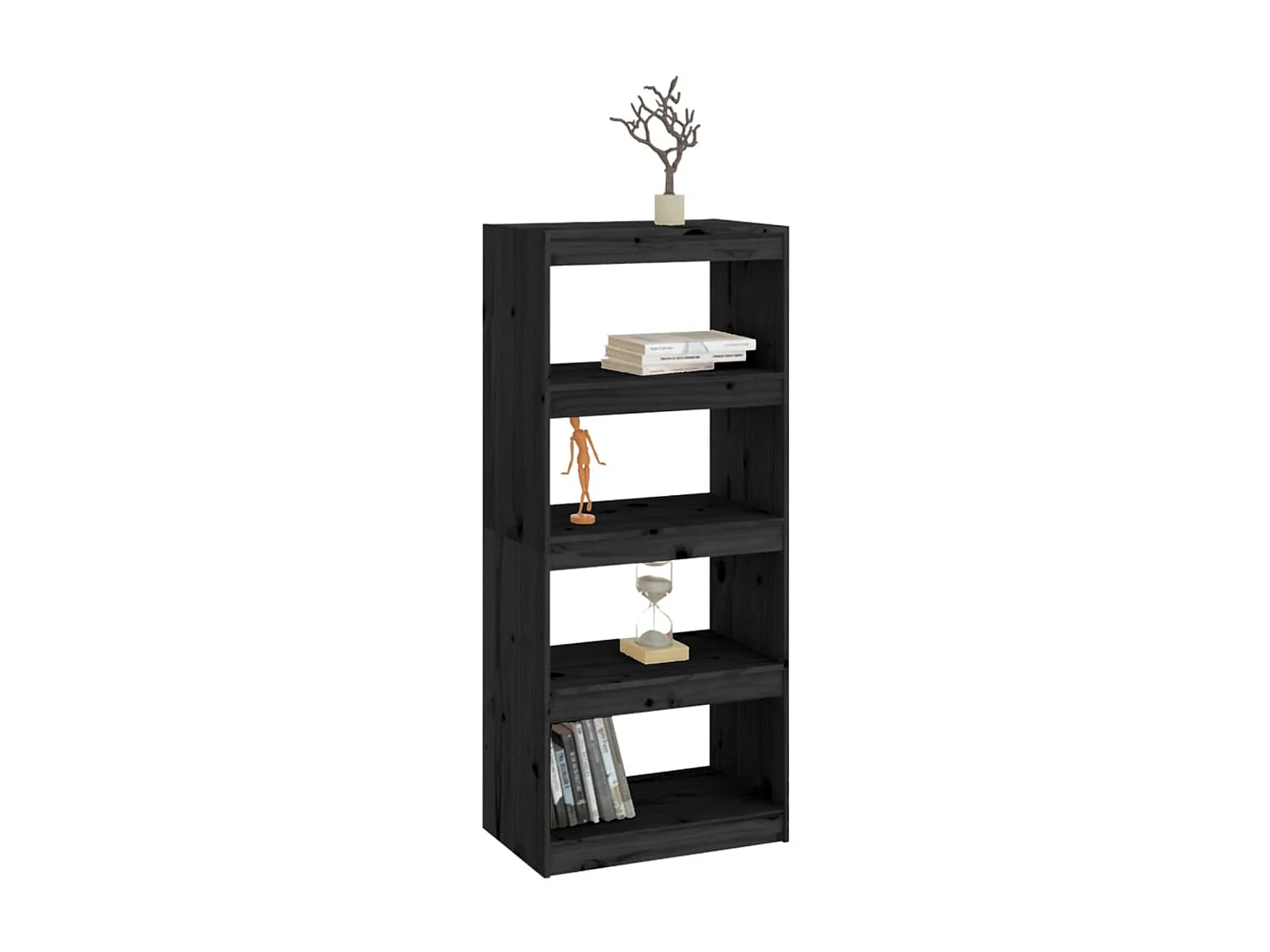Bibliothèque-Séparateur de pièce Noir 60x30x135,5 Pin solide