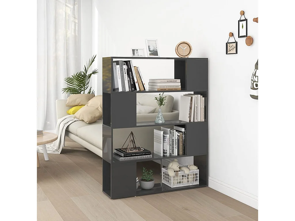 Bibliothèque-Séparateur de pièce Gris brillant 100x24x124