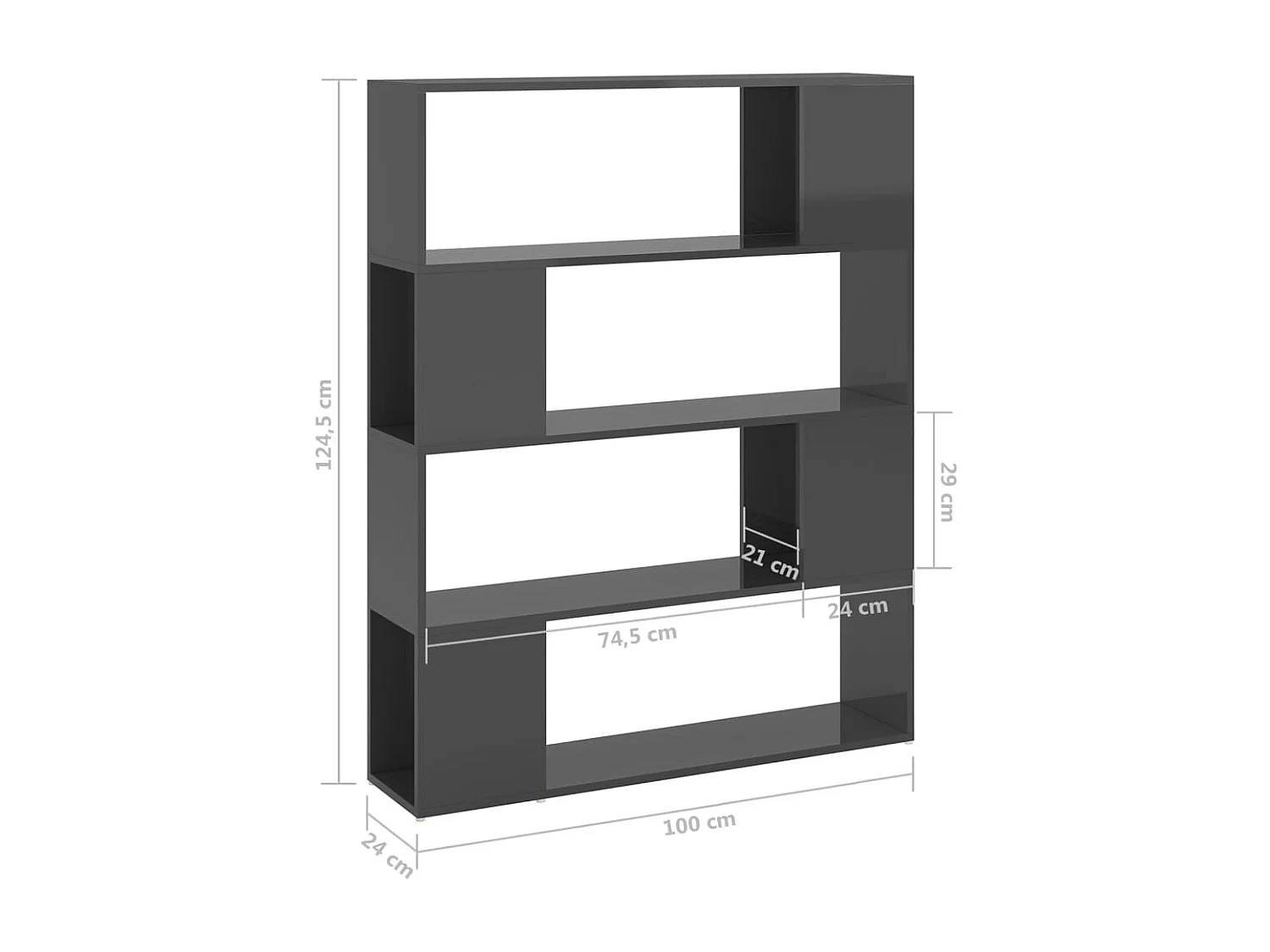 Bibliothèque-Séparateur de pièce Gris brillant 100x24x124