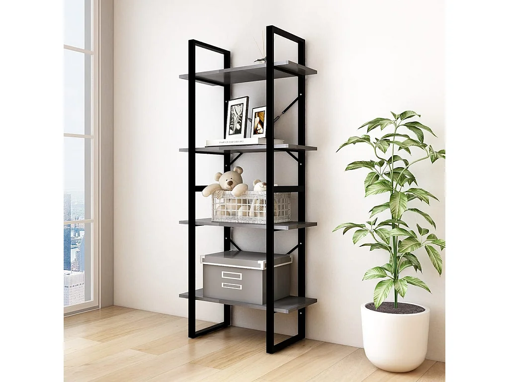 Bibliothèque à 4 niveaux Gris 60x30x140 Bois de pin massif