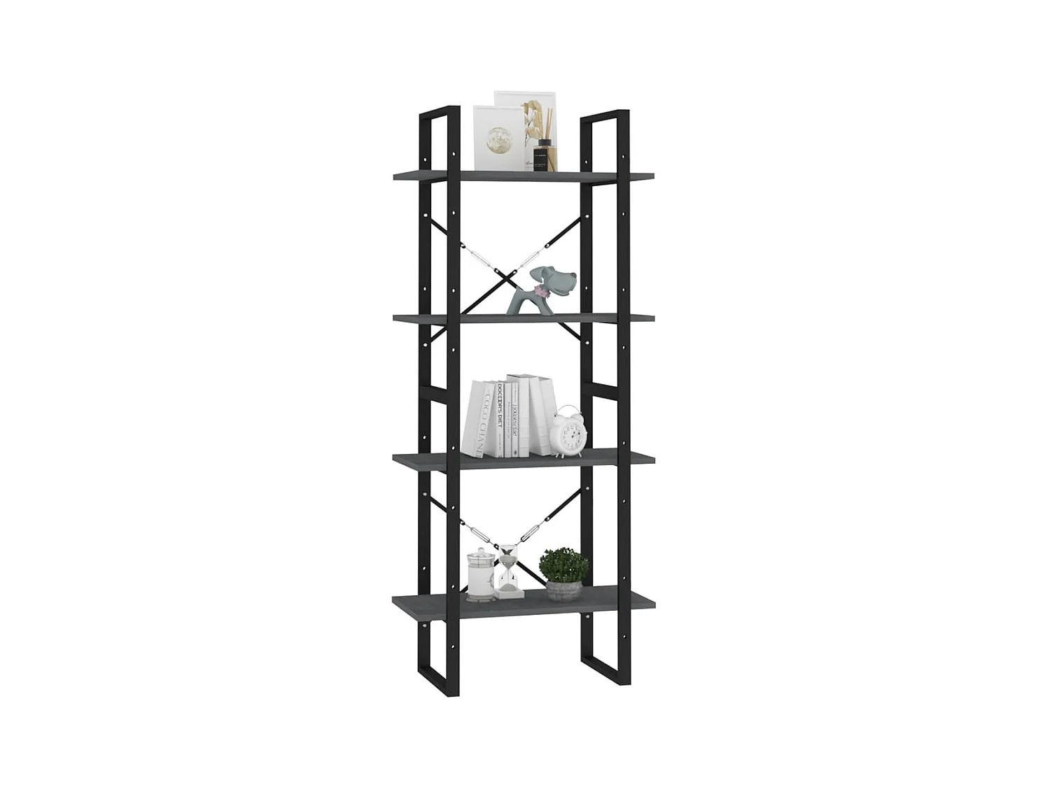 Bibliothèque à 4 niveaux Gris 60x30x140 Bois de pin massif