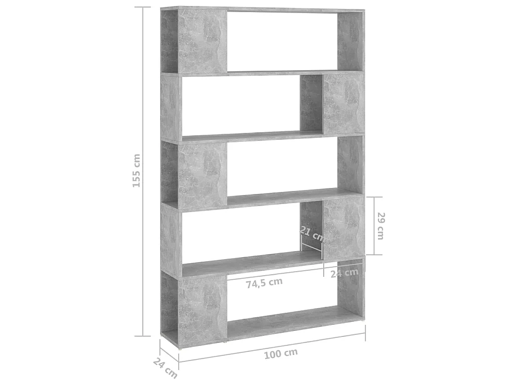 Bibliothèque de séparation Gris béton 100x24x155
