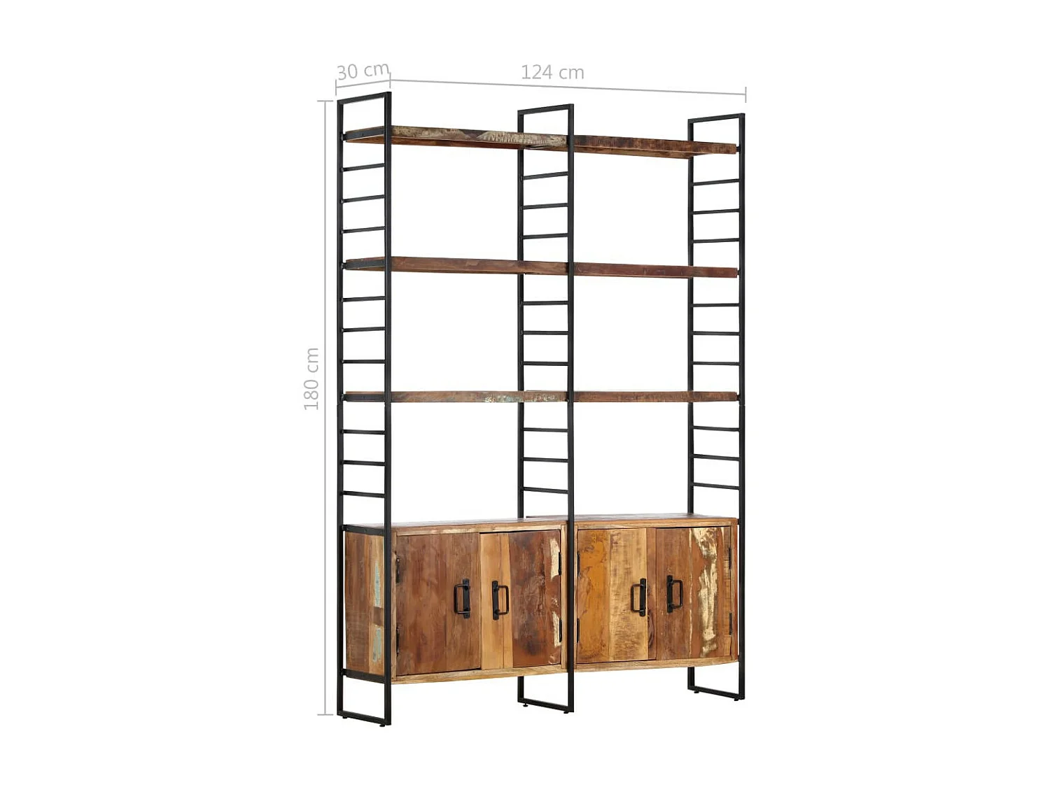 Bibliothèque 4 niveaux 124x30x180 Bois solide de récupération