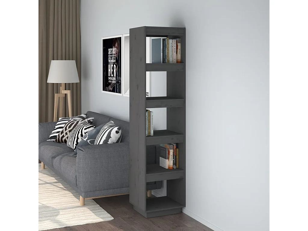 Bibliothèque-Séparateur de pièce Gris 40x35x167 Pin solide