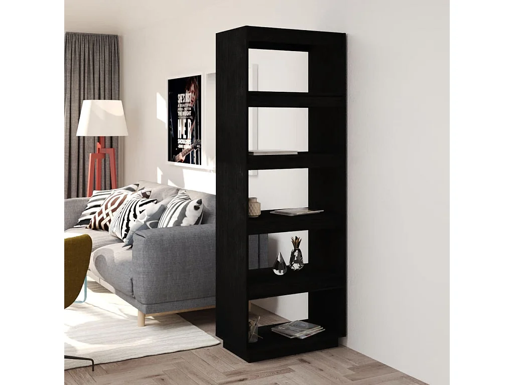 Bibliothèque-Séparateur de pièce Noir 60x35x167 Pin massif