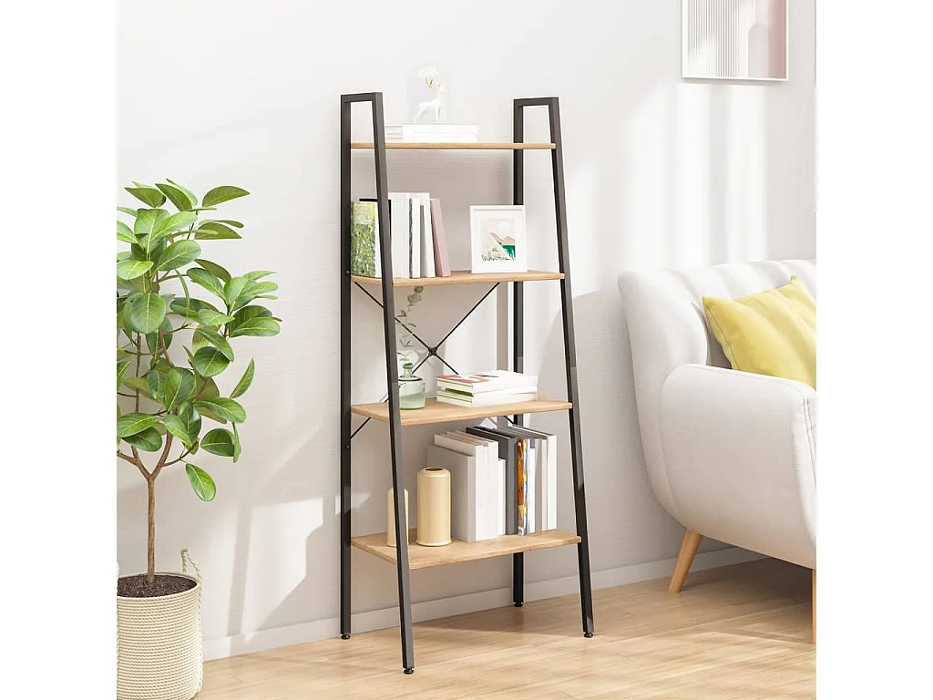 Étagère sur pied 4 niveaux Marron clair et noir 56x35x140