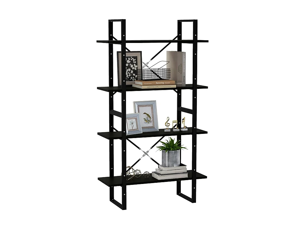 Bibliothèque à 4 niveaux Noir 80x30x140 Bois de pin massif