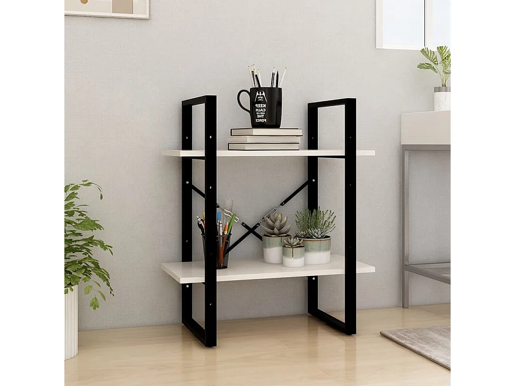 Bibliothèque à 2 niveaux Blanc 60x30x70 Bois de pin massif