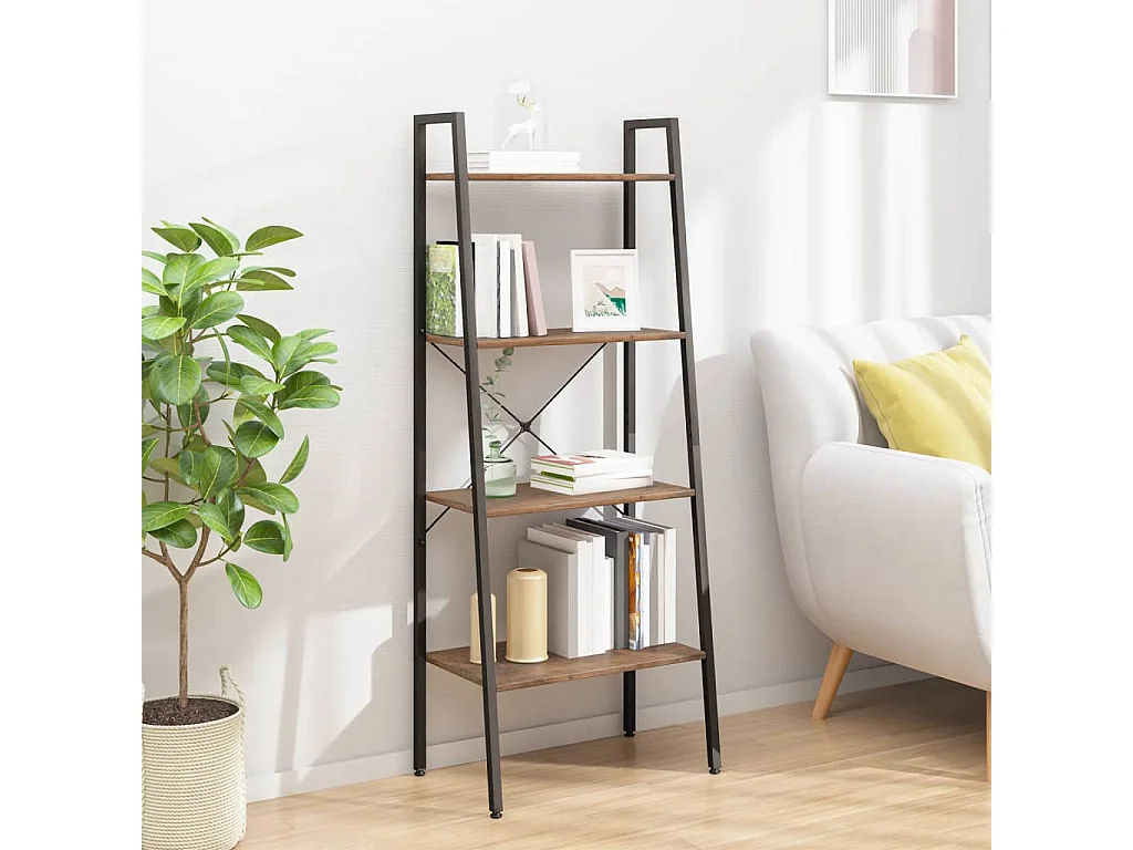 Étagère sur pied 4 niveaux Marron foncé et noir 56x35x140