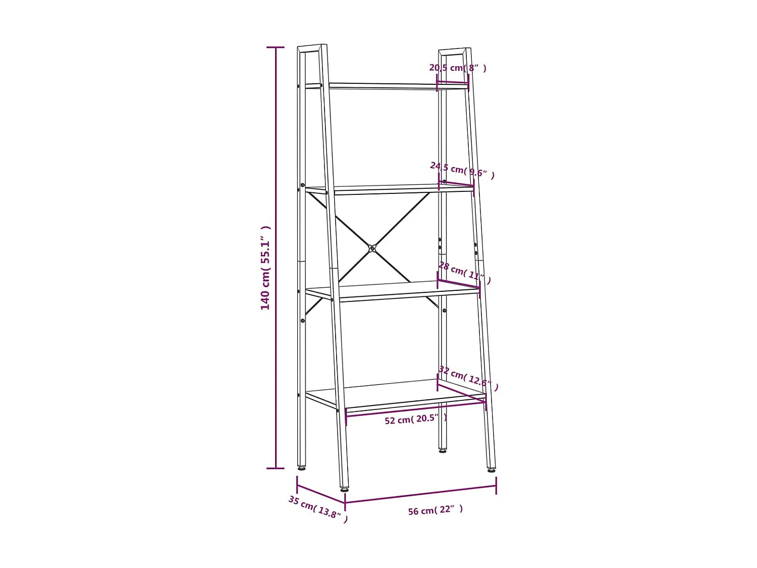 Étagère sur pied 4 niveaux Marron foncé et noir 56x35x140