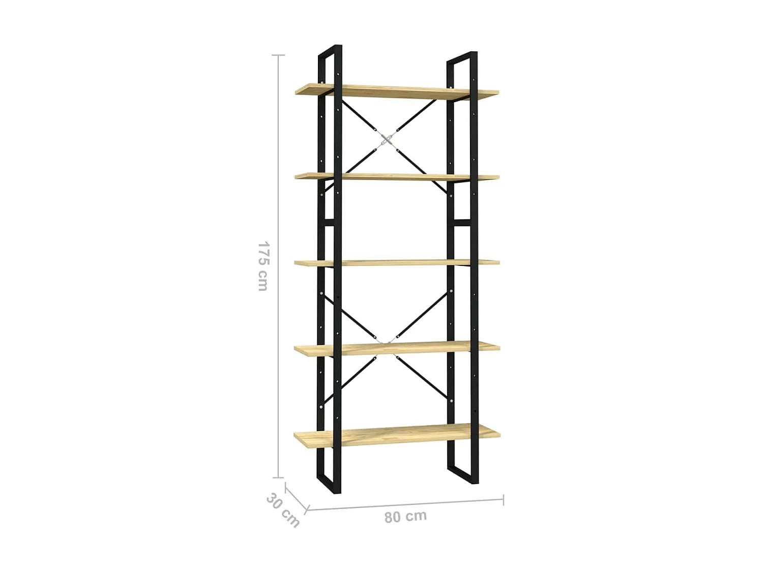 Bibliothèque à 5 niveaux 80x30x175 Bois de pin