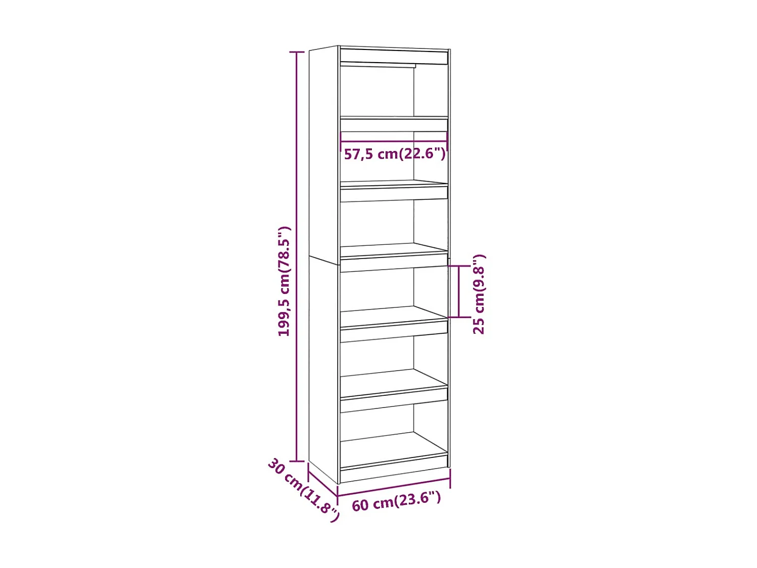 Bibliothèque-Séparateur de pièce Gris 60x30x199,5 Pin solide