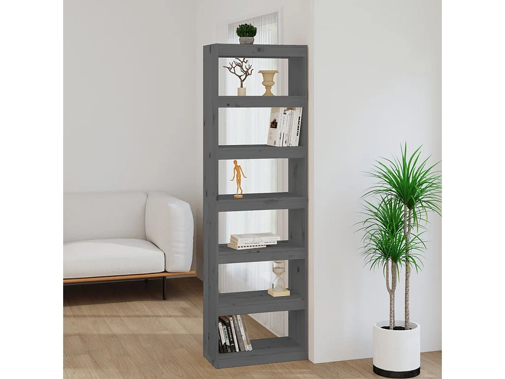 Bibliothèque-Séparateur de pièce Gris 60x30x199,5 Pin solide