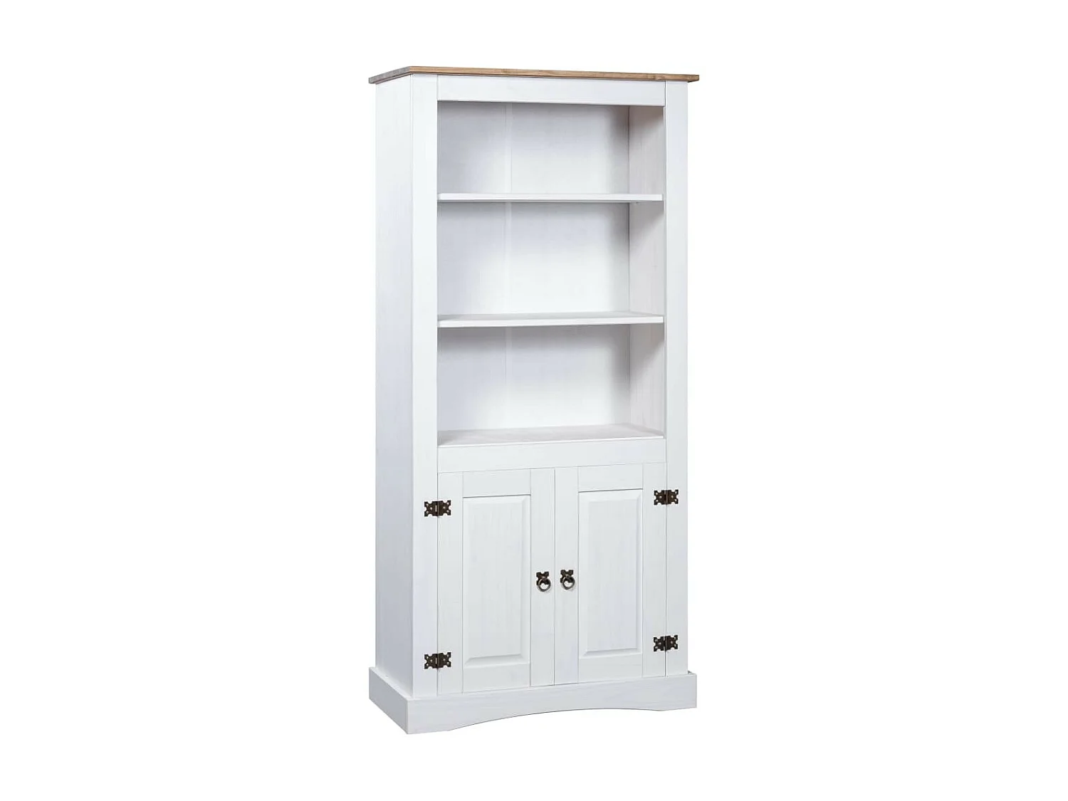 Armoire de rangement 2 portes 3 étagères pin massif blanc et bois clair Harrie