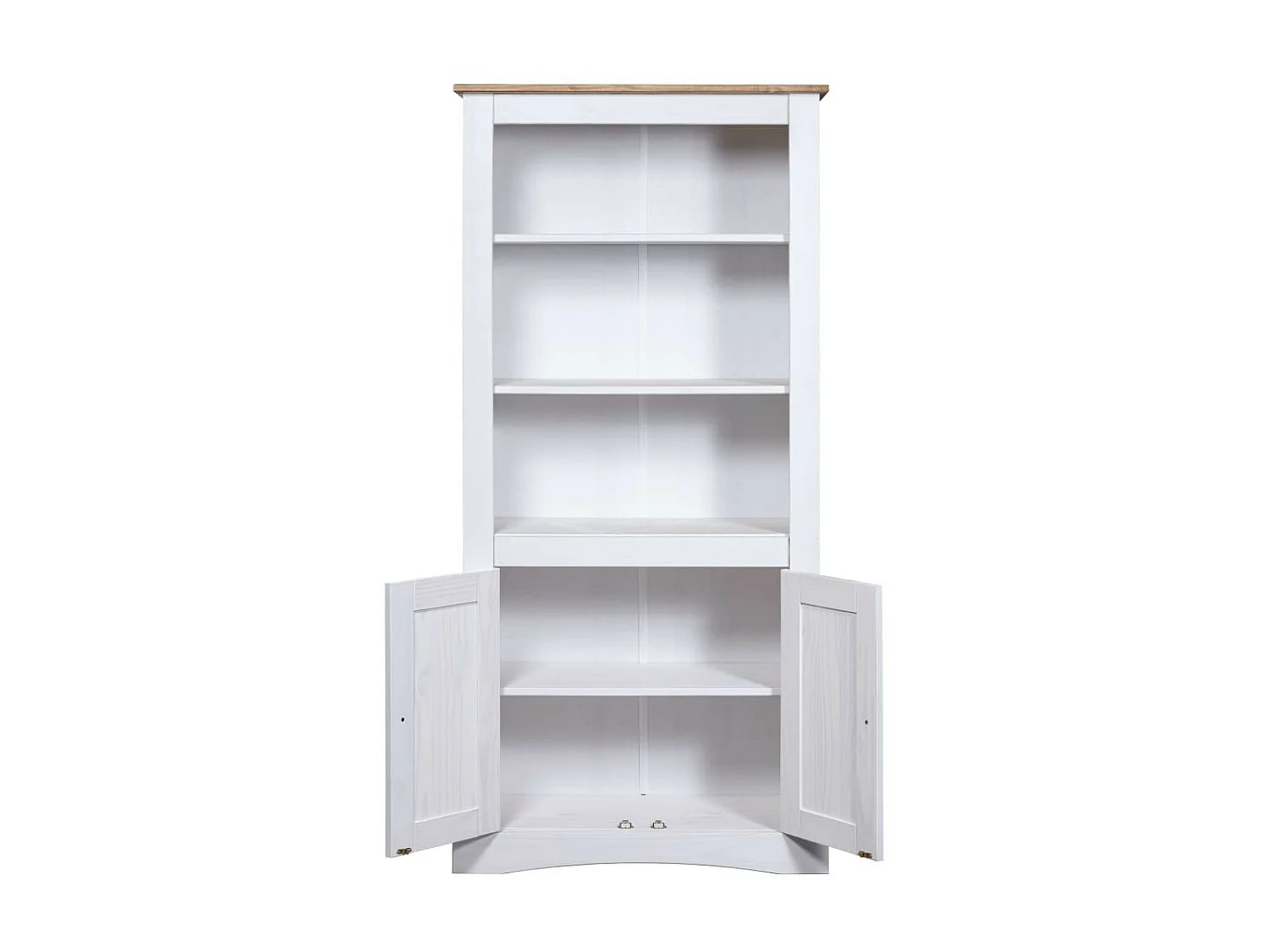 Armoire de rangement 2 portes 3 étagères pin massif blanc et bois clair Harrie