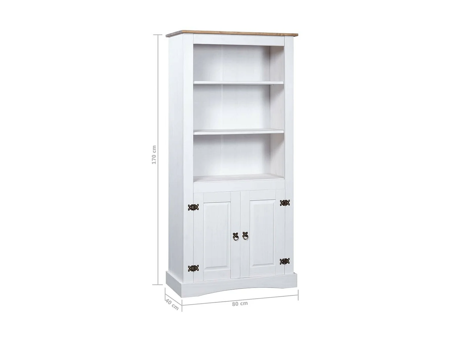 Armoire de rangement 2 portes 3 étagères pin massif blanc et bois clair Harrie