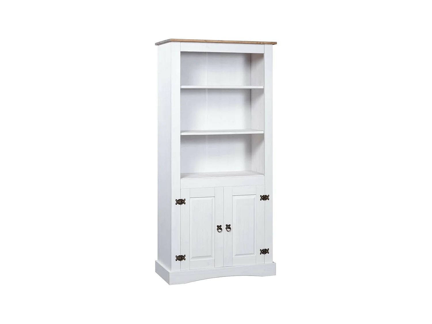Armoire de rangement 2 portes 3 étagères pin massif blanc et bois clair Harrie