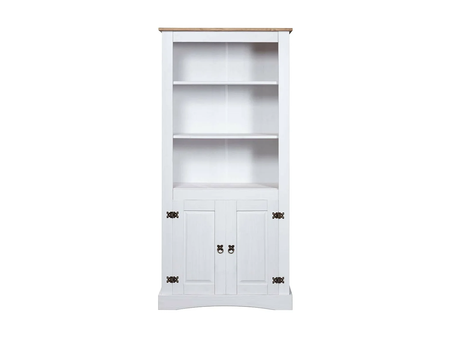 Armoire de rangement 2 portes 3 étagères pin massif blanc et bois clair Harrie