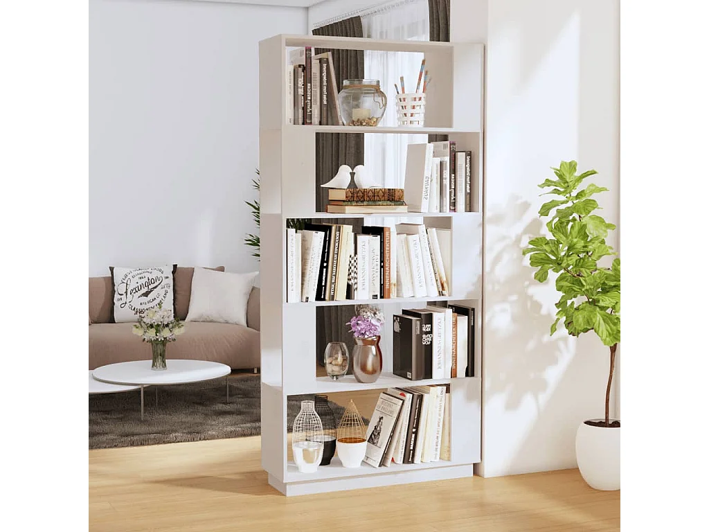Bibliothèque-Séparateur de pièce Blanc 80x25x163,5 Pin solide