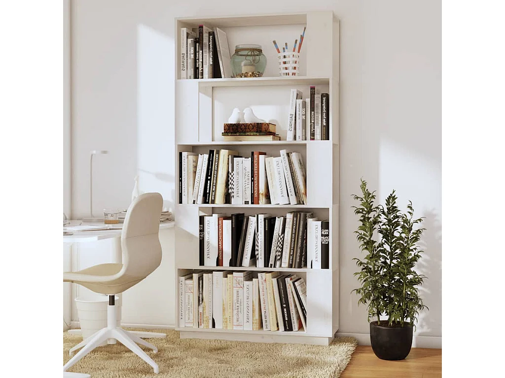 Bibliothèque-Séparateur de pièce Blanc 80x25x163,5 Pin solide