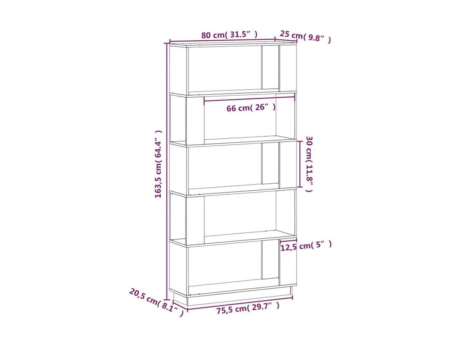 Bibliothèque-Séparateur de pièce Blanc 80x25x163,5 Pin solide
