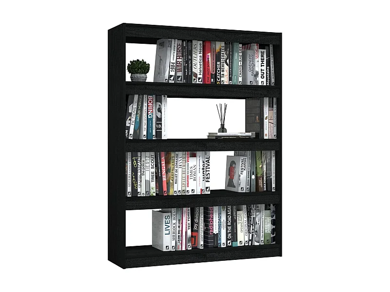 Bibliothèque-Séparateur de pièce Noir 100x30x135,5 Pin massif