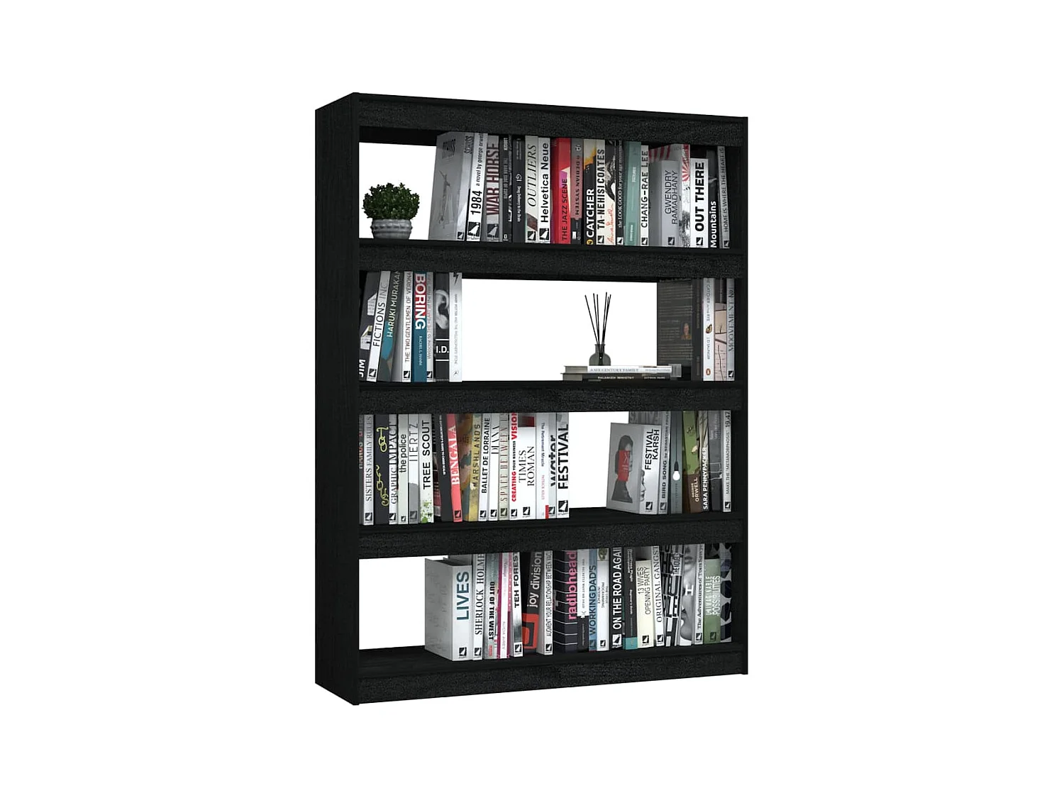 Bibliothèque-Séparateur de pièce Noir 100x30x135,5 Pin massif