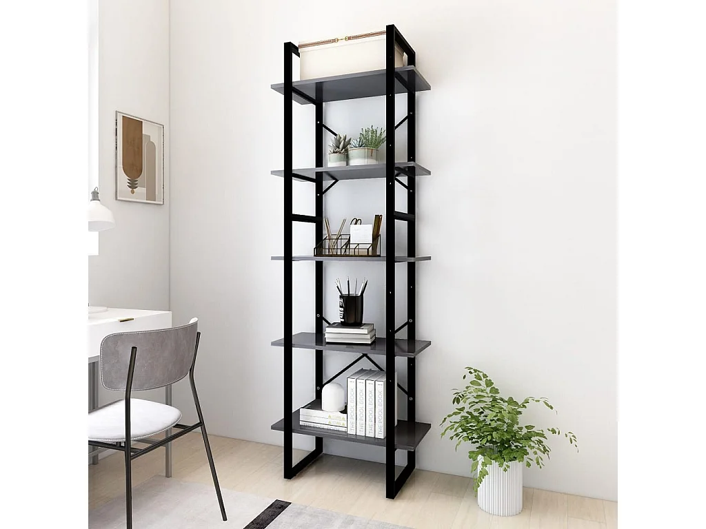 Bibliothèque à 5 niveaux Gris 60x30x175
