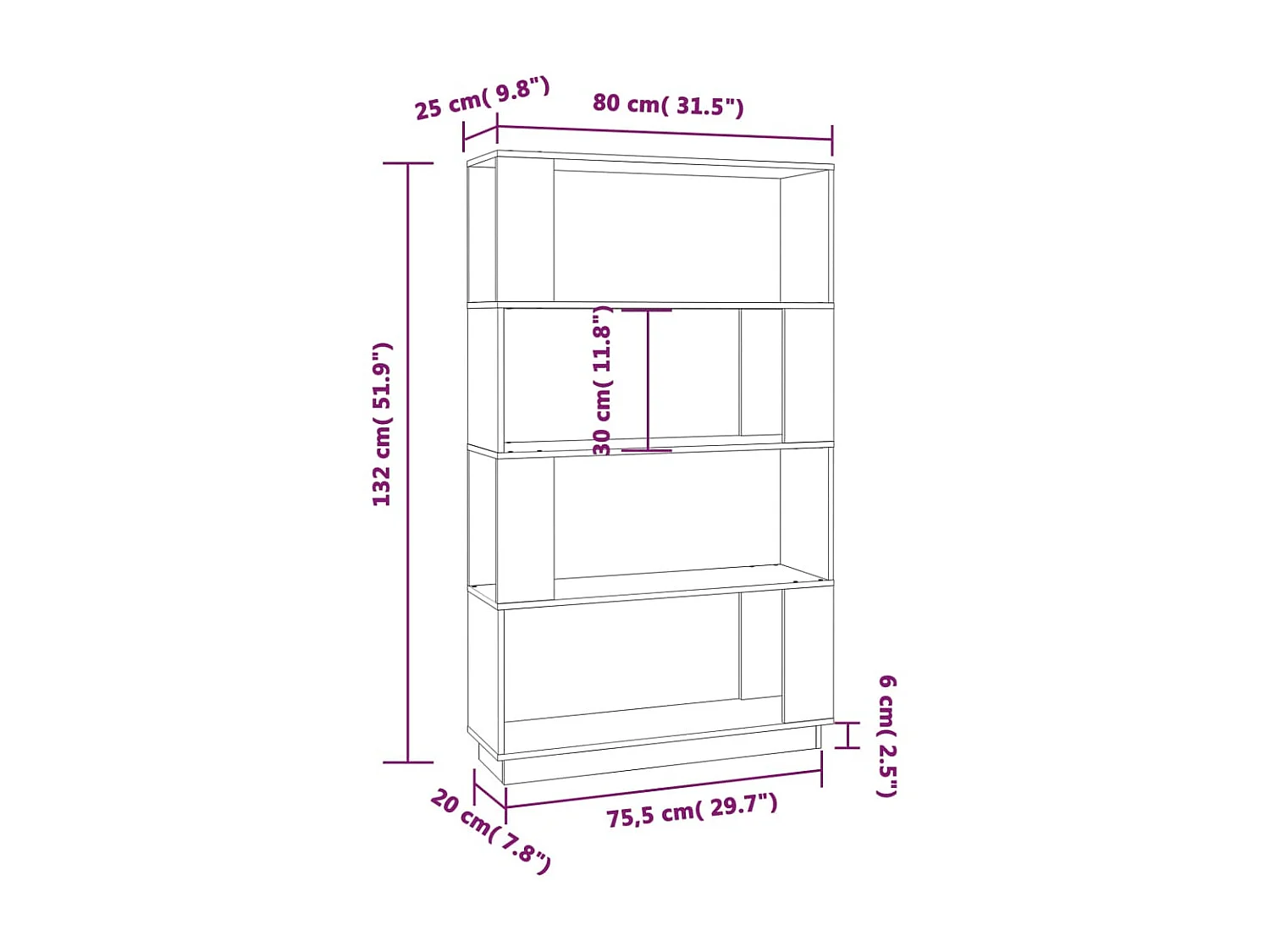 Bibliothèque-Séparateur de pièce Gris 80x25x132 Pin solide