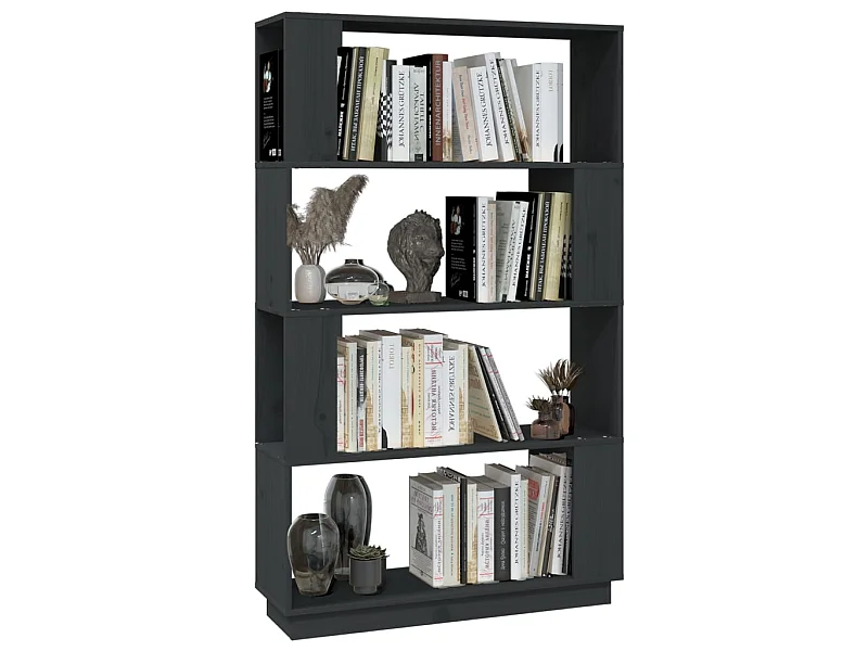 Bibliothèque-Séparateur de pièce Gris 80x25x132 Pin solide