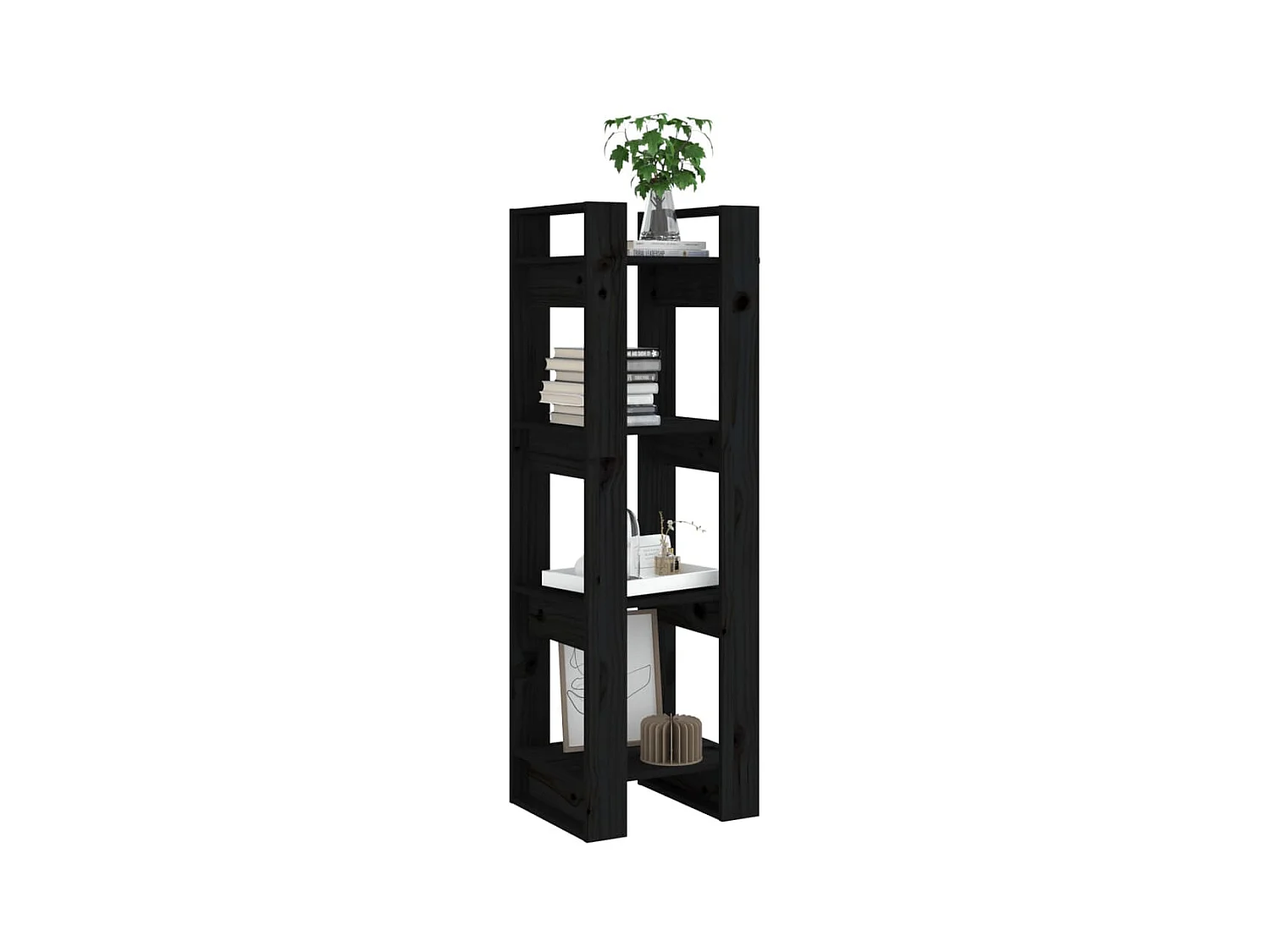 Bibliothèque-Séparateur de pièce Noir 41x35x125 Pin massif