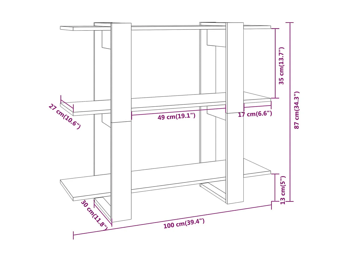 Bibliothèque-Séparateur de pièce Blanc 100x30x87